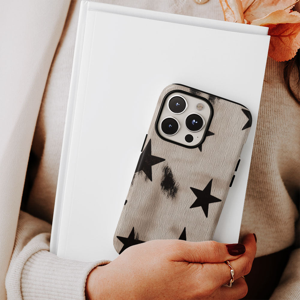 Double-Layer Semi-Handprinted Tough Matte Stars iPhone Case