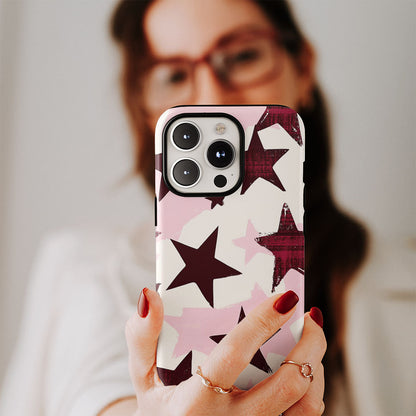 Double-Layer Semi-Handprinted Tough Matte Stars iPhone Case