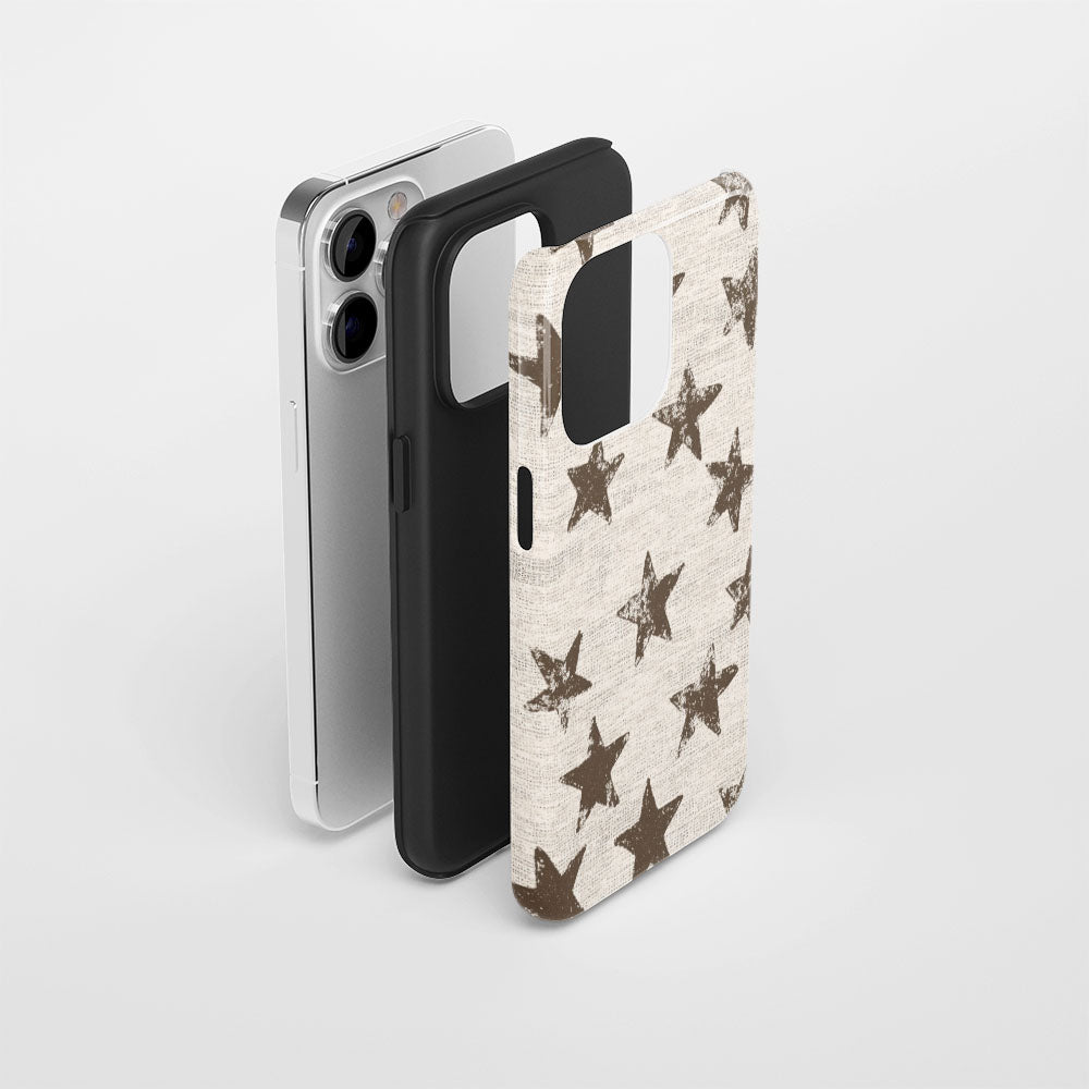 Double-Layer Semi-Handprinted Tough Matte Stars iPhone Case