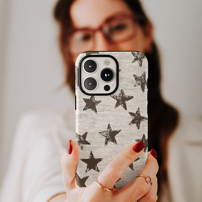 Double-Layer Semi-Handprinted Tough Matte Stars iPhone Case