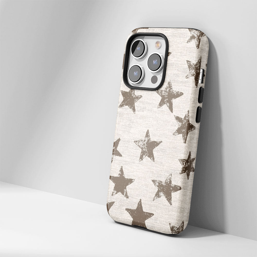 Double-Layer Semi-Handprinted Tough Matte Stars iPhone Case