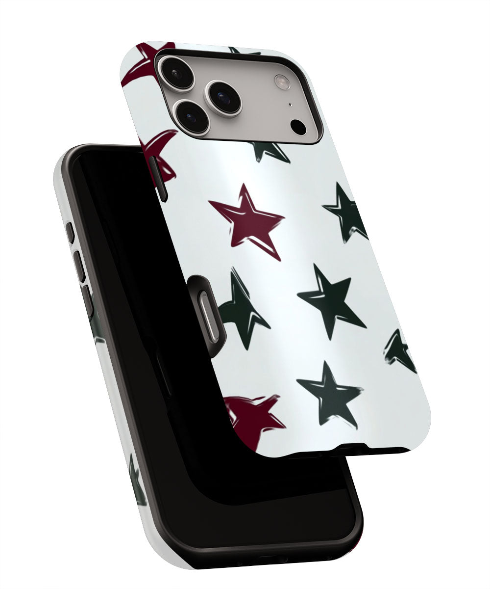 Double-Layer Semi-Handprinted Tough Matte Stars iPhone Case