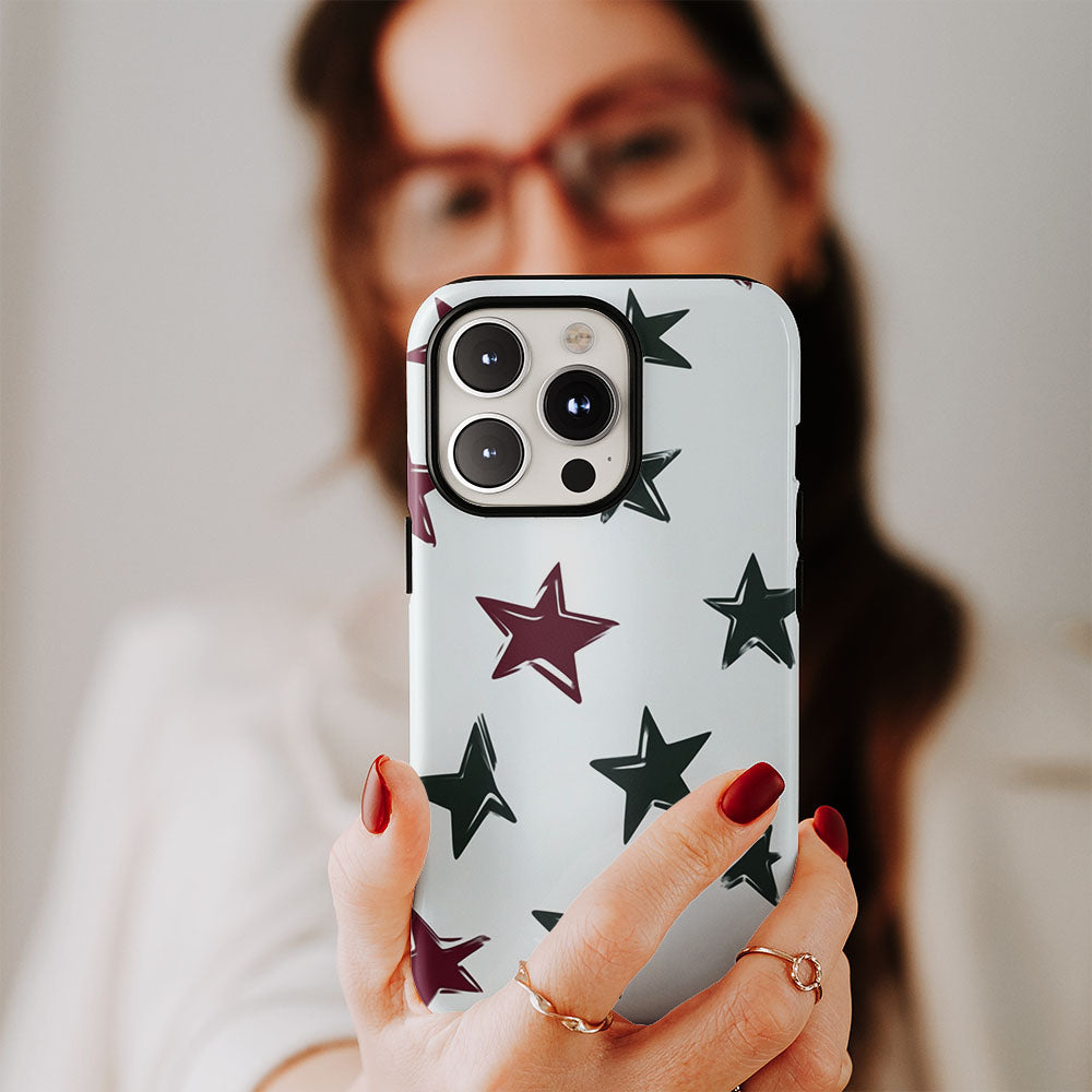 Double-Layer Semi-Handprinted Tough Matte Stars iPhone Case