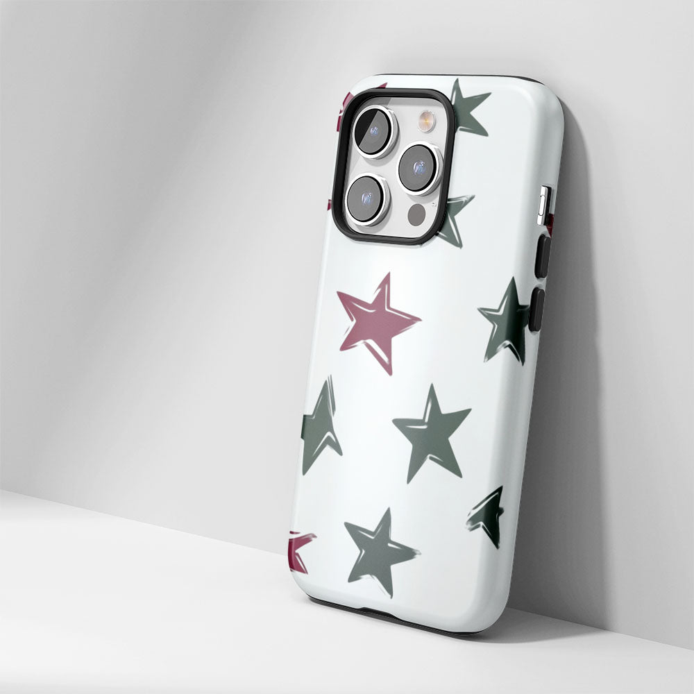 Double-Layer Semi-Handprinted Tough Matte Stars iPhone Case