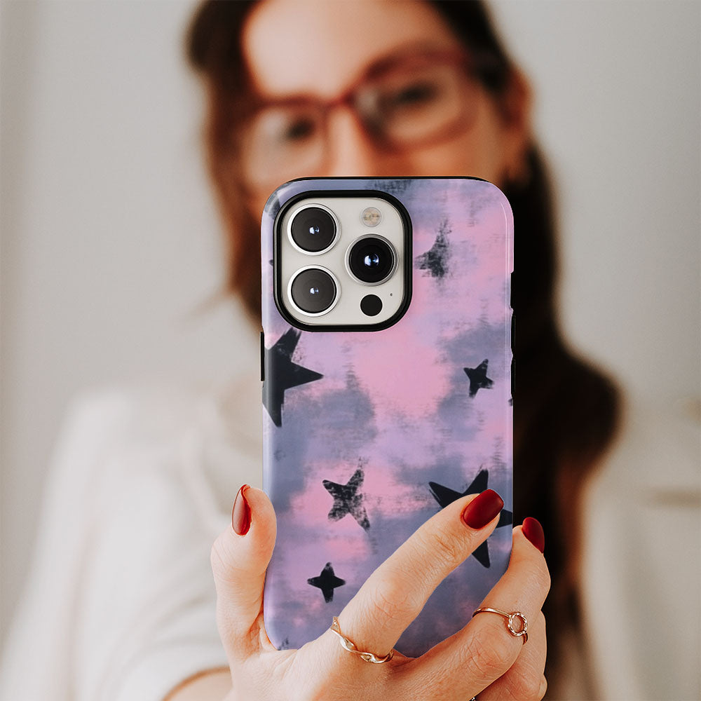 Double-Layer Semi-Handprinted Tough Matte Stars iPhone Case