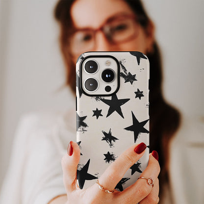 Double-Layer Semi-Handprinted Tough Matte Stars iPhone Case