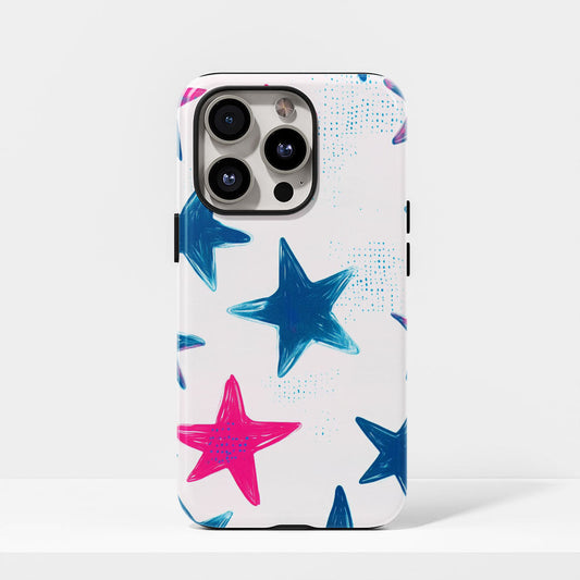 Double-Layer Semi-Handprinted Tough Matte Stars iPhone Case