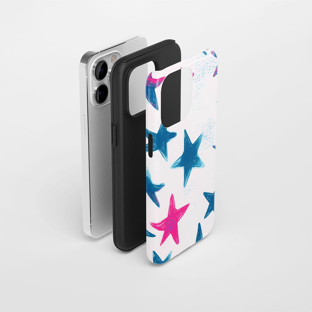 Double-Layer Semi-Handprinted Tough Matte Stars iPhone Case