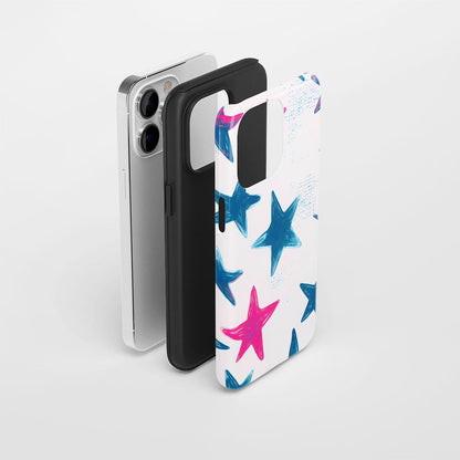 Double-Layer Semi-Handprinted Tough Matte Stars iPhone Case