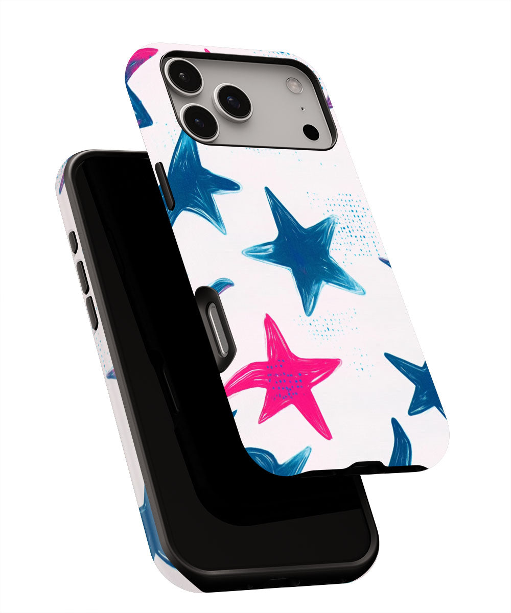 Double-Layer Semi-Handprinted Tough Matte Stars iPhone Case