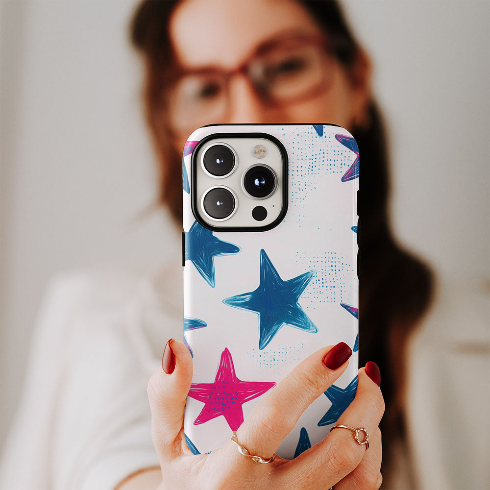 Double-Layer Semi-Handprinted Tough Matte Stars iPhone Case