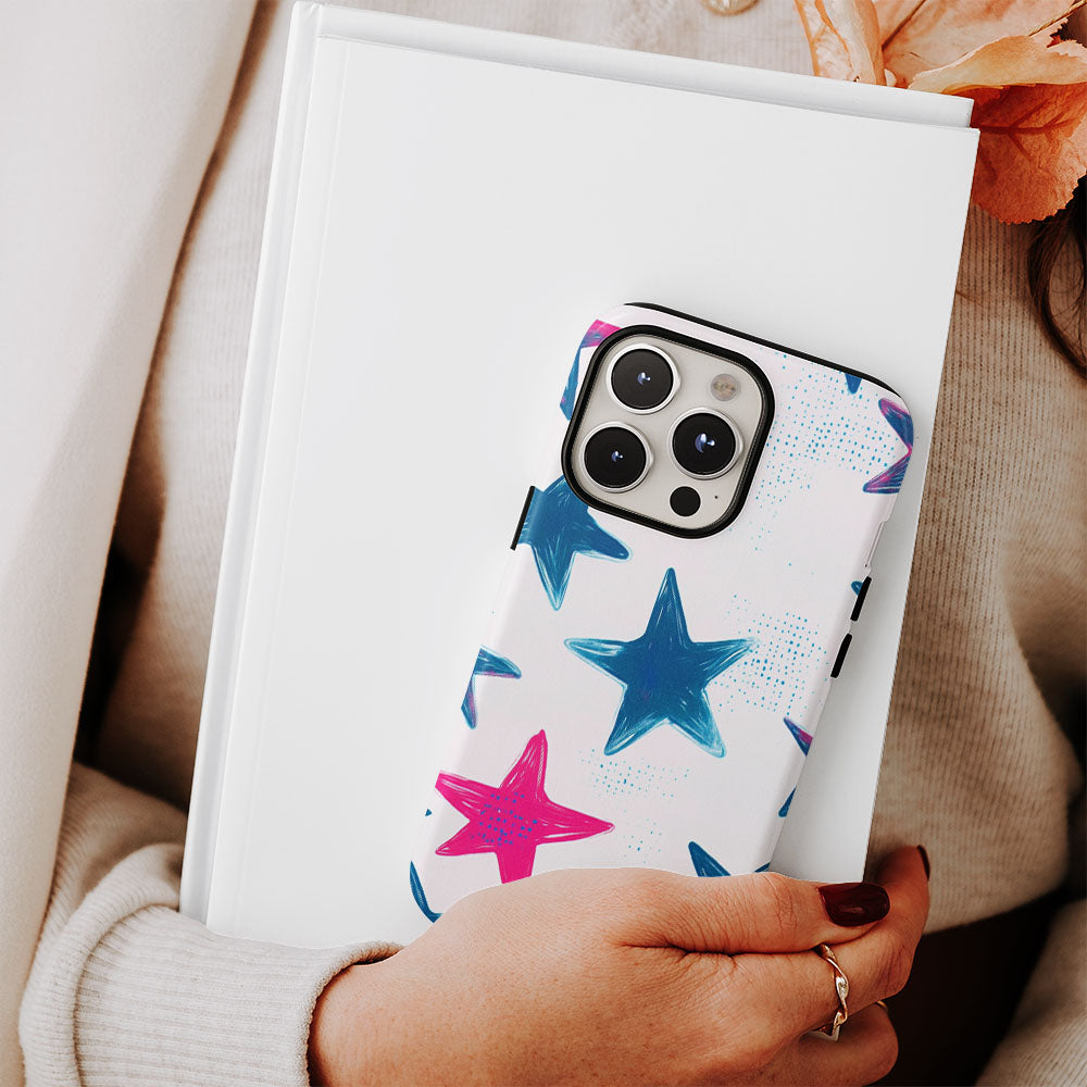 Double-Layer Semi-Handprinted Tough Matte Stars iPhone Case