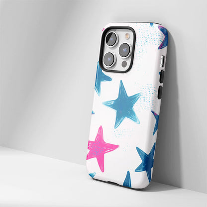 Double-Layer Semi-Handprinted Tough Matte Stars iPhone Case