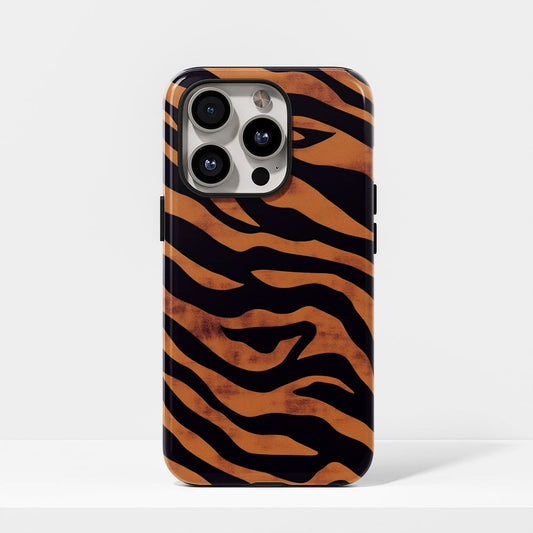 Double-Layer Semi-Handprinted Tough Matte Tiger Stripes iPhone Case