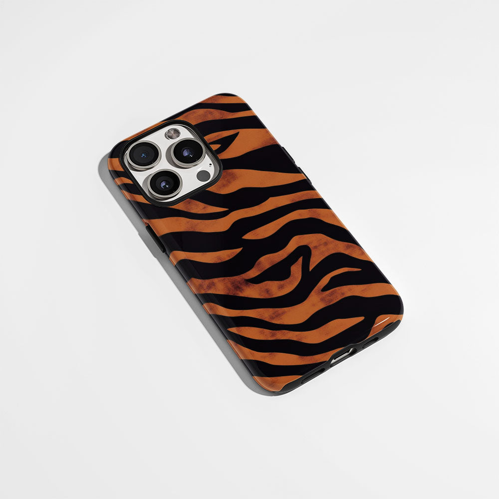 Double-Layer Semi-Handprinted Tough Matte Tiger Stripes iPhone Case