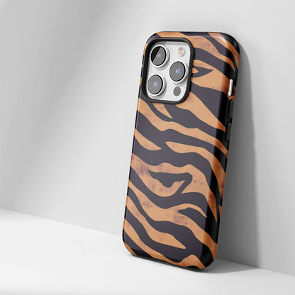 Double-Layer Semi-Handprinted Tough Matte Tiger Stripes iPhone Case