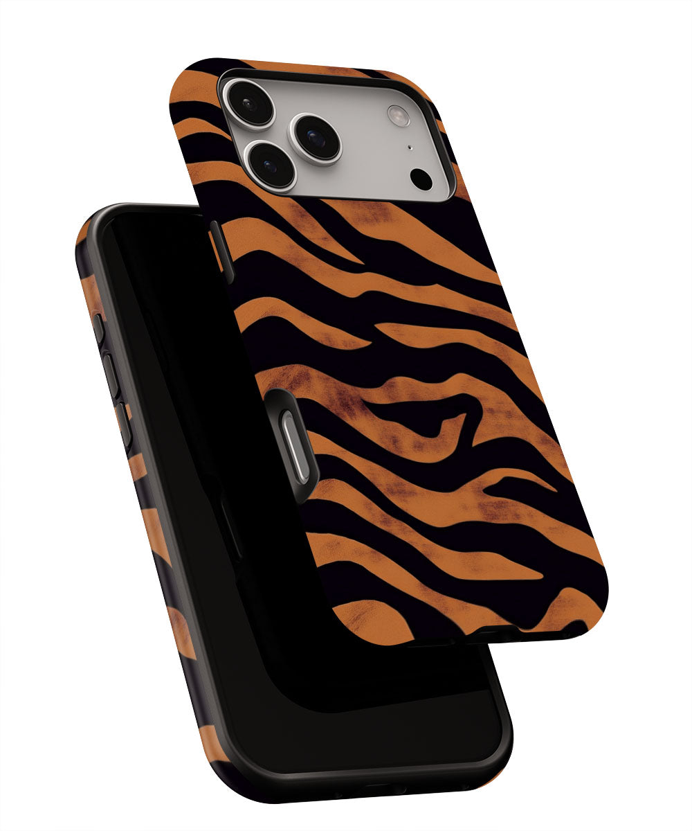 Double-Layer Semi-Handprinted Tough Matte Tiger Stripes iPhone Case
