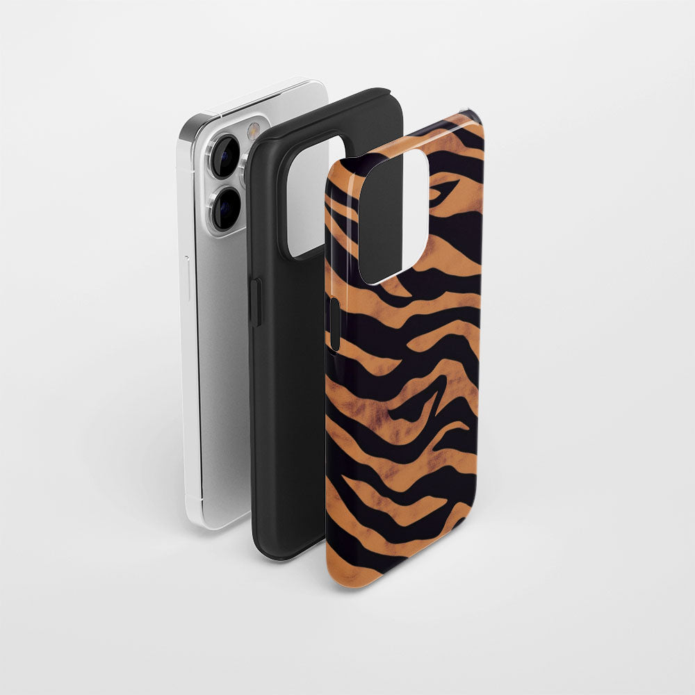 Double-Layer Semi-Handprinted Tough Matte Tiger Stripes iPhone Case