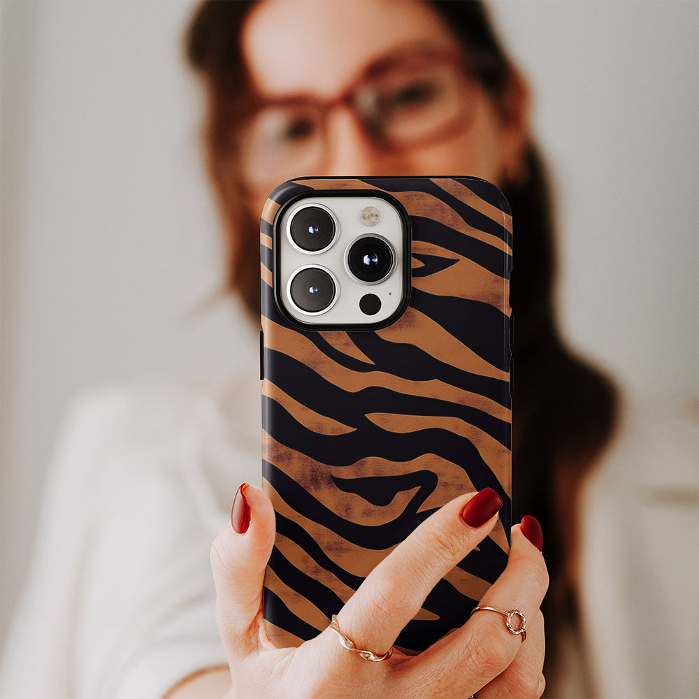 Double-Layer Semi-Handprinted Tough Matte Tiger Stripes iPhone Case