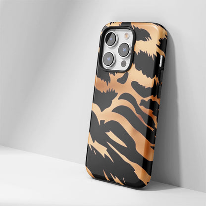 Double-Layer Semi-Handprinted Tough Matte Tiger Stripes iPhone Case