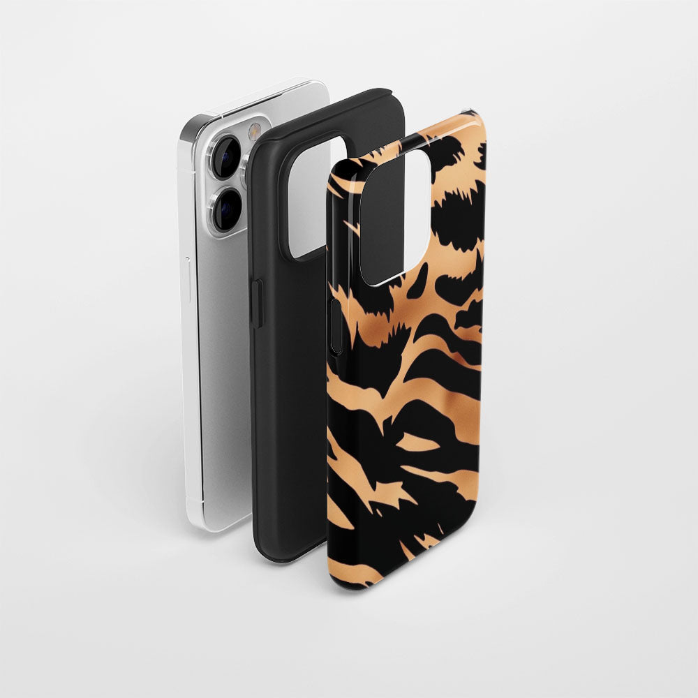 Double-Layer Semi-Handprinted Tough Matte Tiger Stripes iPhone Case