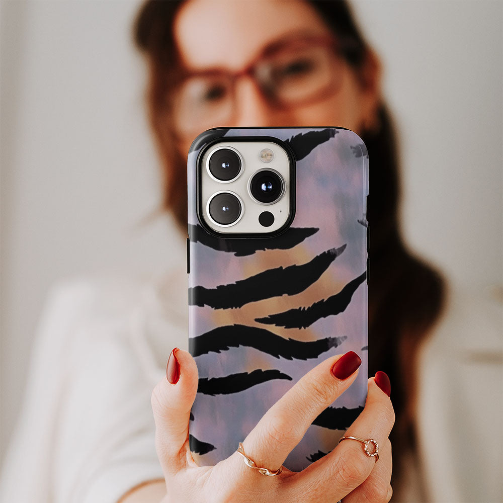 Double-Layer Semi-Handprinted Tough Matte Tiger Stripes iPhone Case