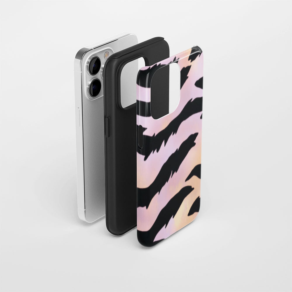 Double-Layer Semi-Handprinted Tough Matte Tiger Stripes iPhone Case