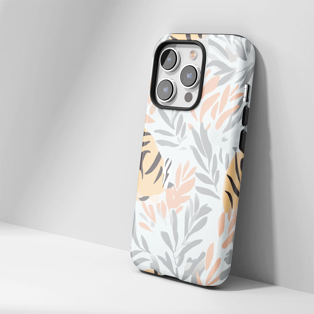 Double-Layer Semi-Handprinted Tough Matte Tiger Stripes iPhone Case