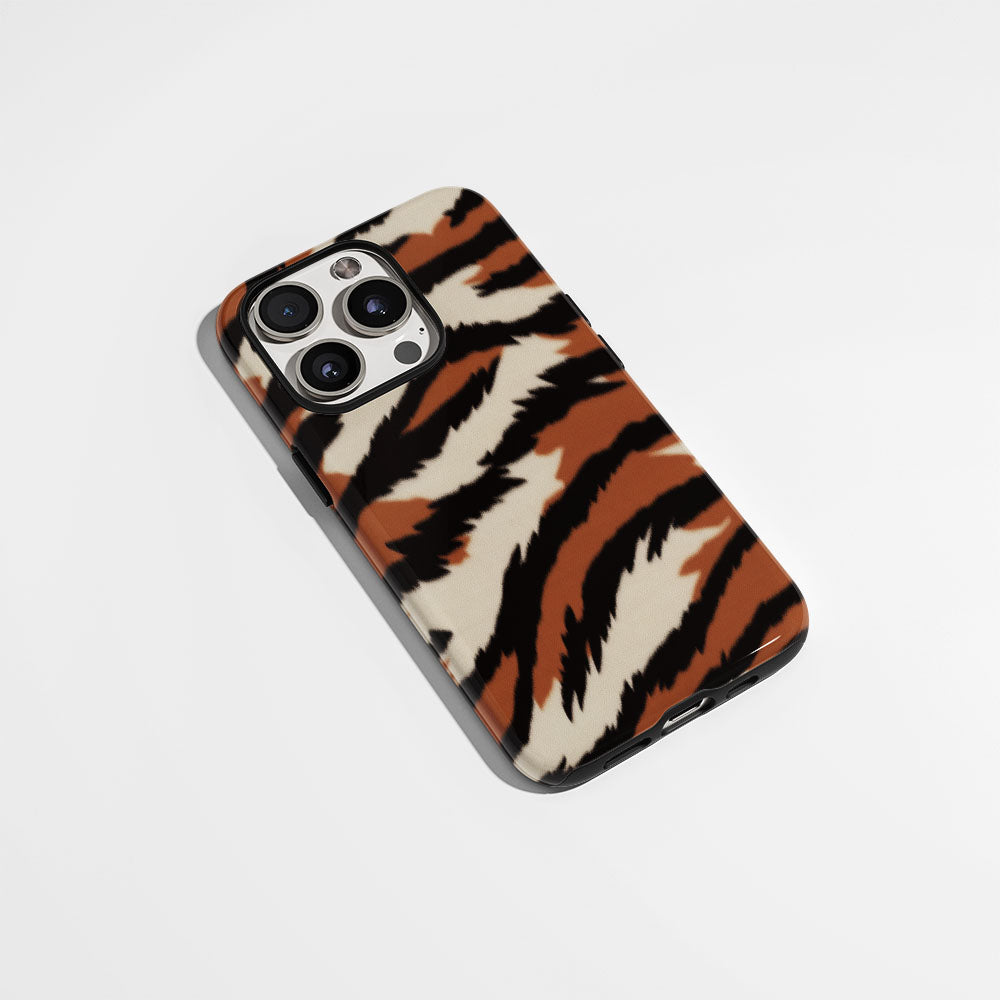 Double-Layer Semi-Handprinted Tough Matte Tiger Stripes iPhone Case