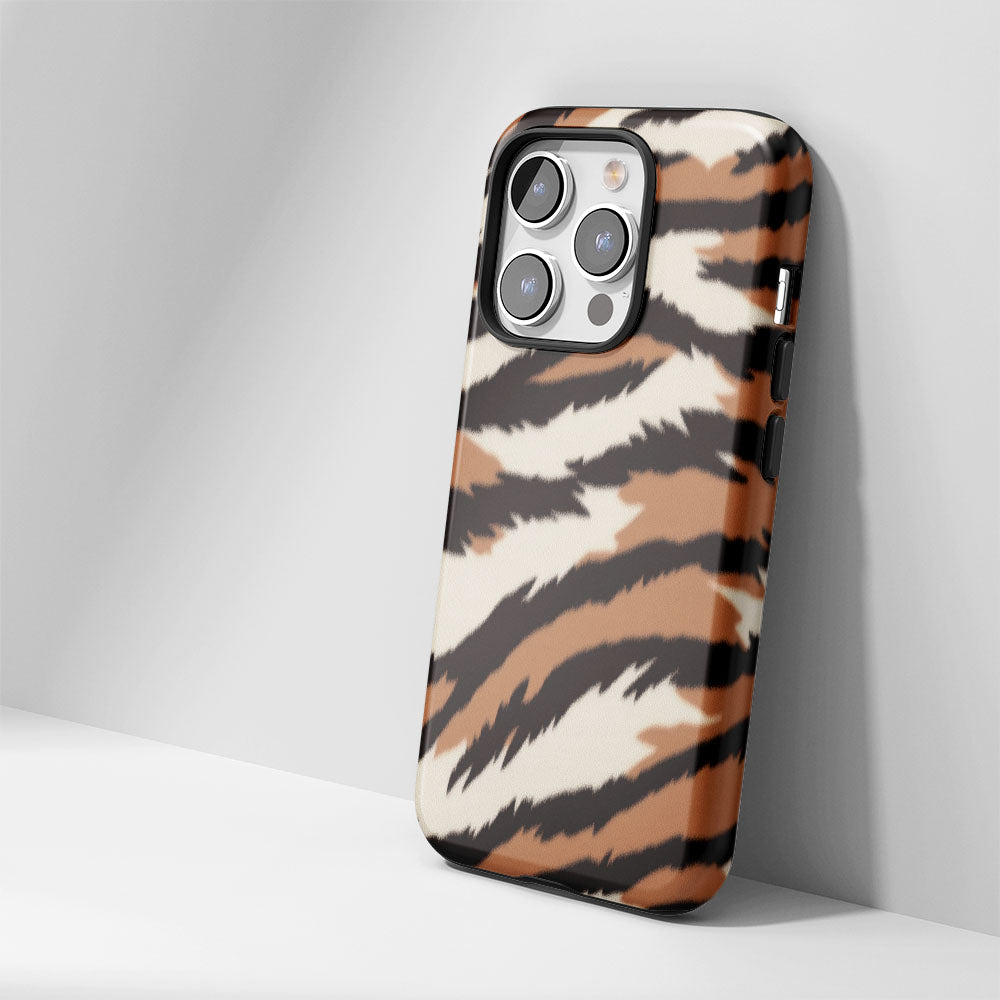 Double-Layer Semi-Handprinted Tough Matte Tiger Stripes iPhone Case