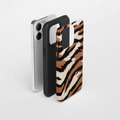 Double-Layer Semi-Handprinted Tough Matte Tiger Stripes iPhone Case