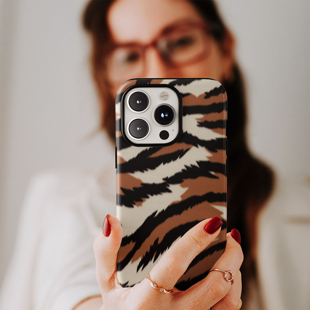 Double-Layer Semi-Handprinted Tough Matte Tiger Stripes iPhone Case