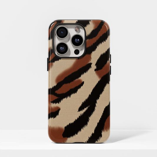 Double-Layer Semi-Handprinted Tough Matte Tiger Stripes iPhone Case