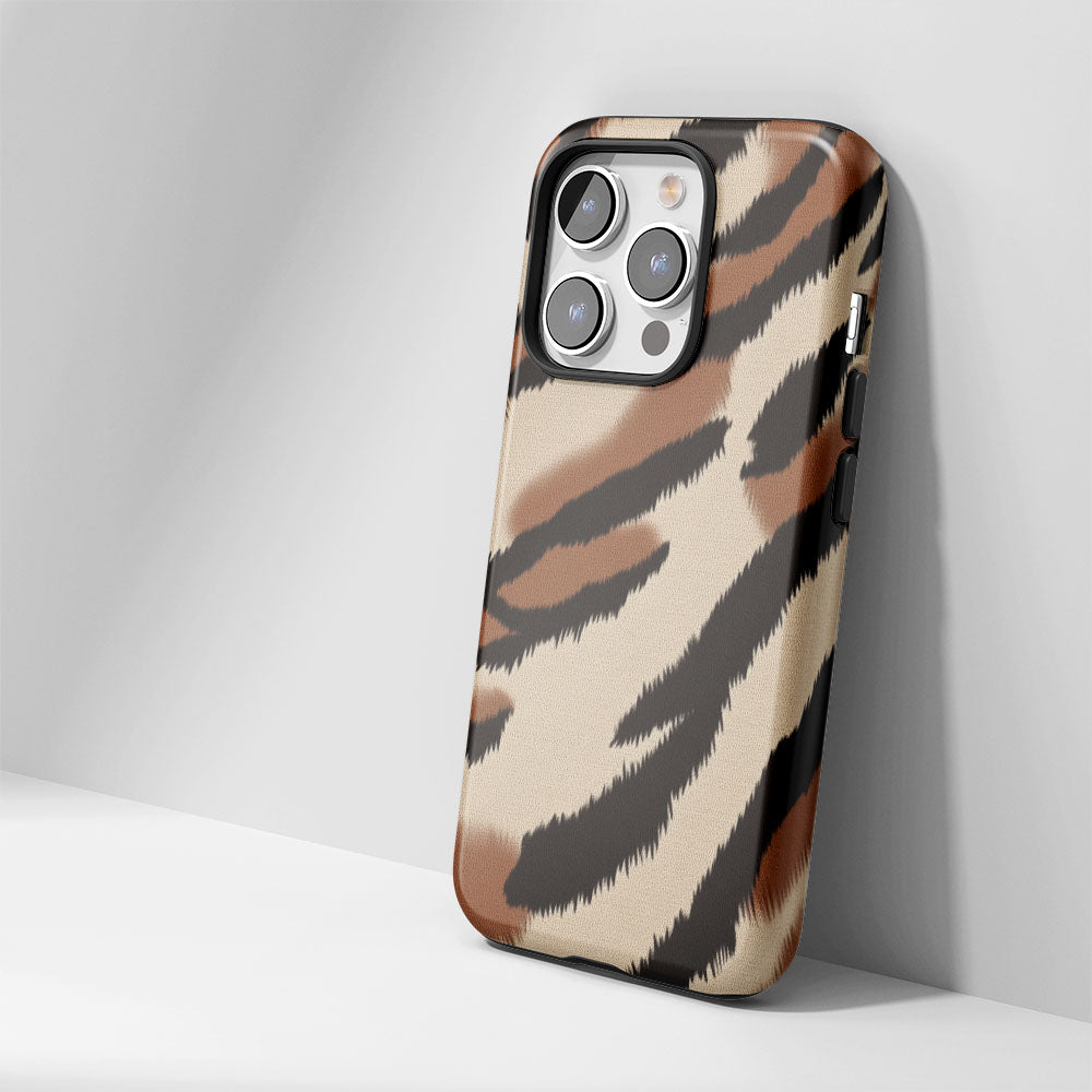 Double-Layer Semi-Handprinted Tough Matte Tiger Stripes iPhone Case