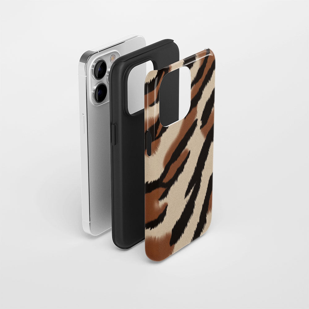 Double-Layer Semi-Handprinted Tough Matte Tiger Stripes iPhone Case