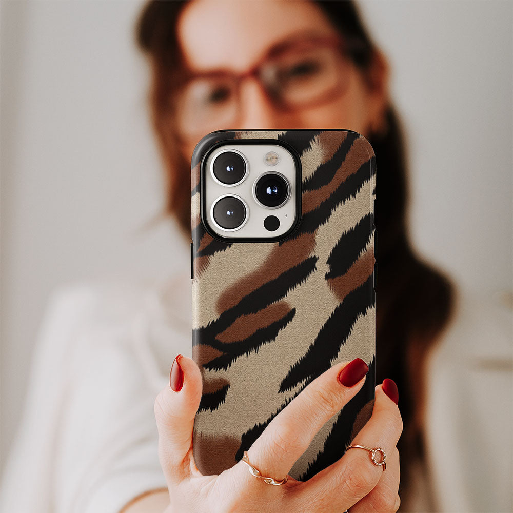 Double-Layer Semi-Handprinted Tough Matte Tiger Stripes iPhone Case