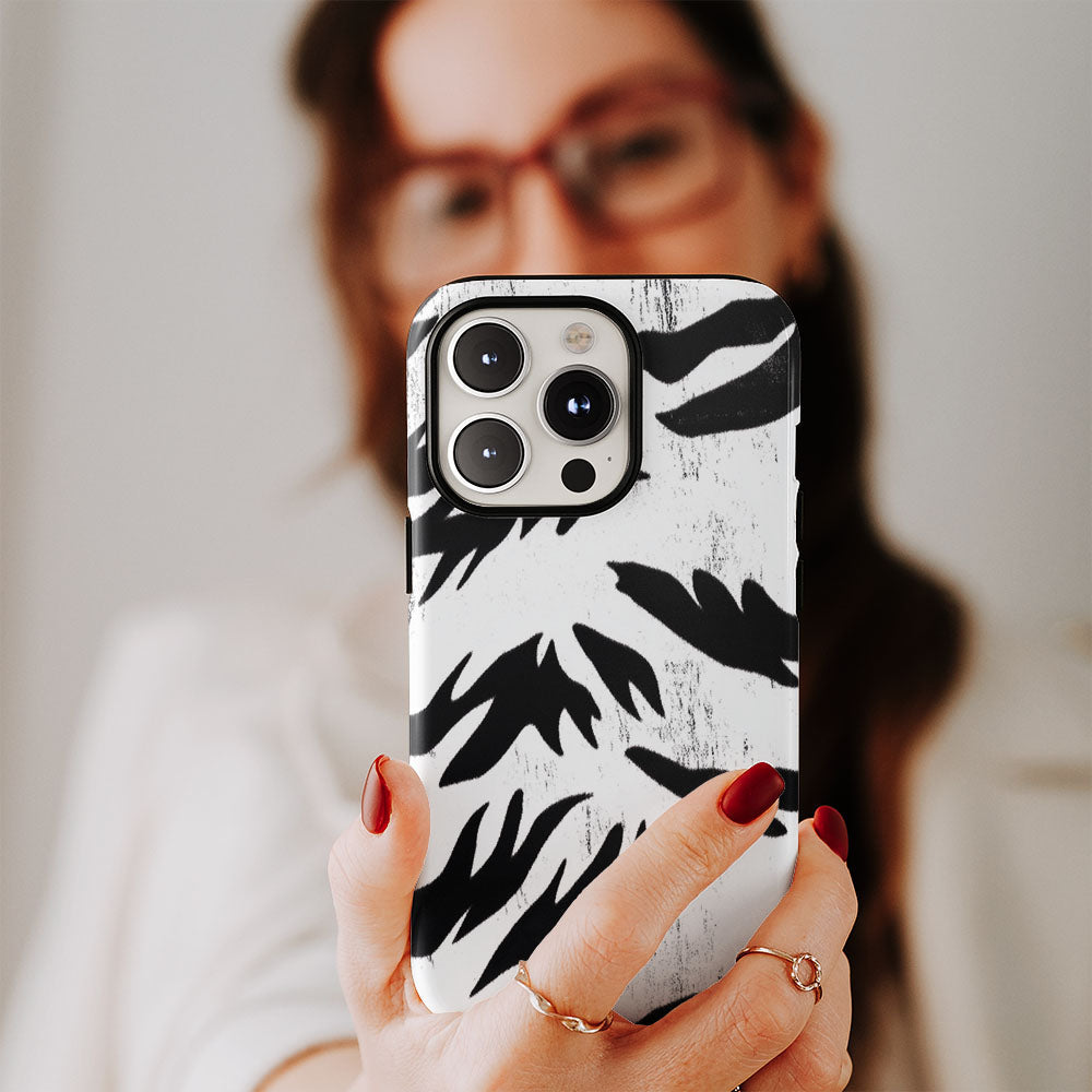 Double-Layer Semi-Handprinted Tough Matte Tiger Stripes iPhone Case