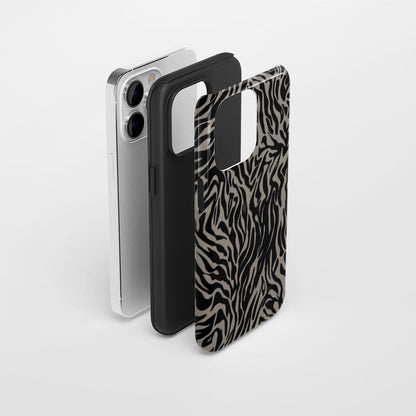 Double-Layer Semi-Handprinted Tough Matte Tiger Stripes iPhone Case