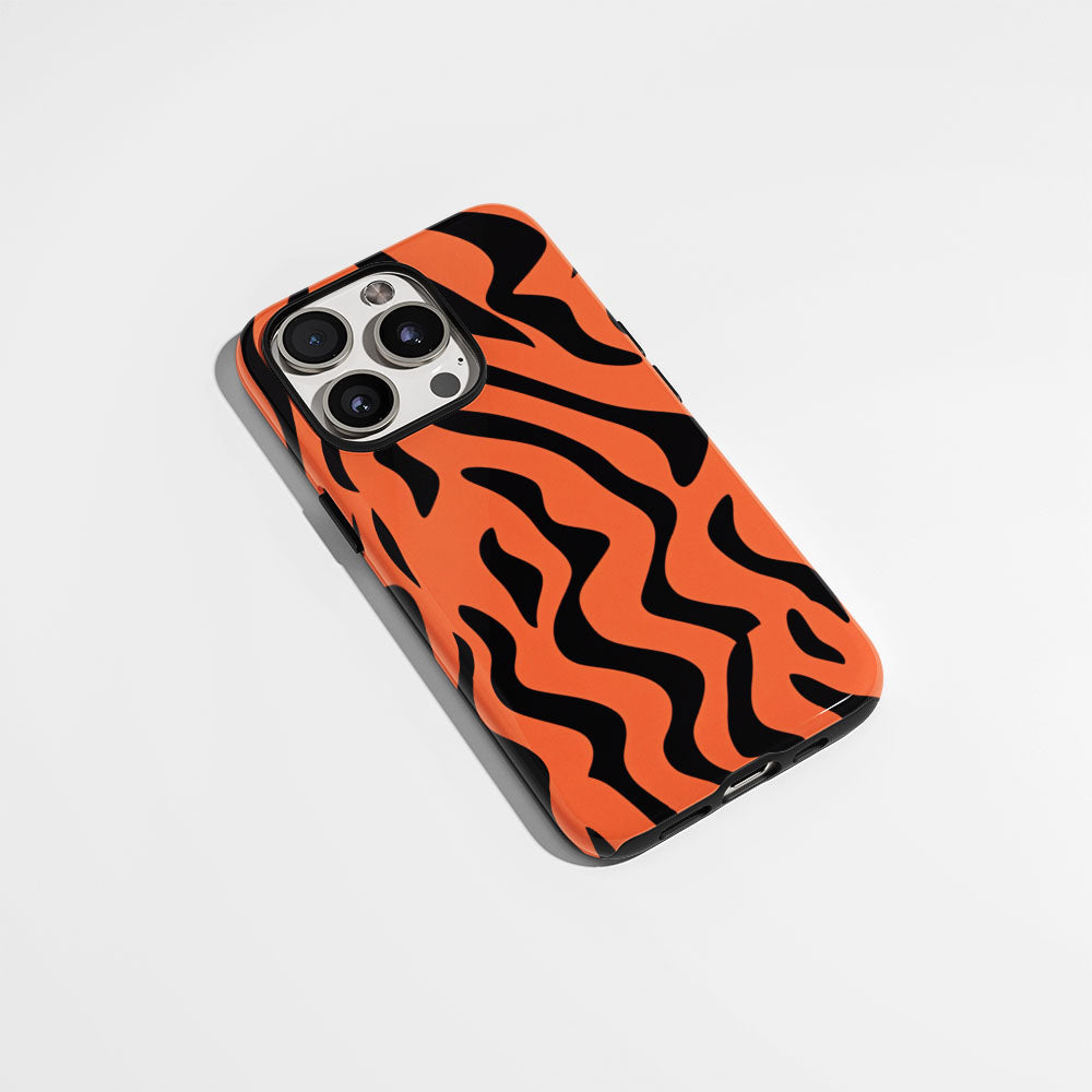 Double-Layer Semi-Handprinted Tough Matte Tiger Stripes iPhone Case