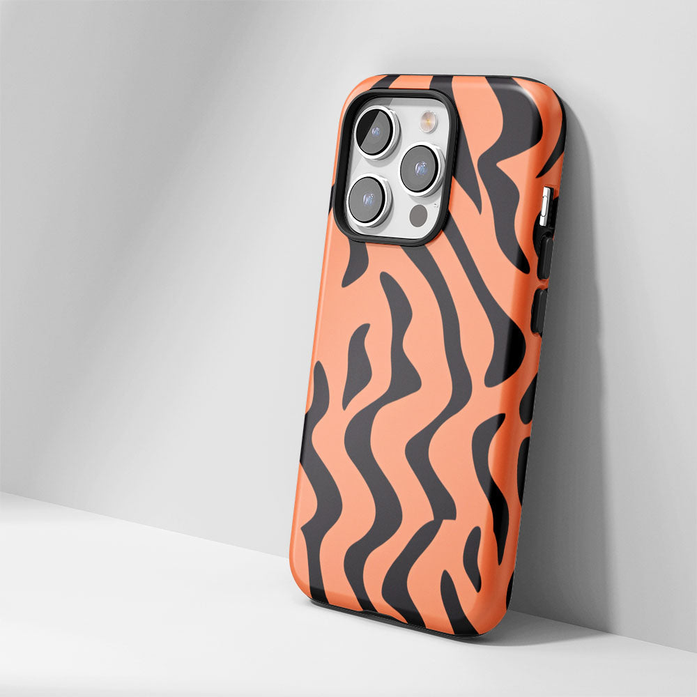 Double-Layer Semi-Handprinted Tough Matte Tiger Stripes iPhone Case