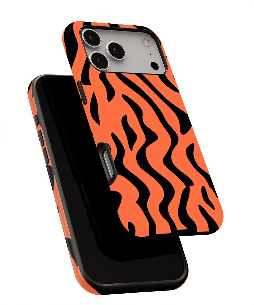 Double-Layer Semi-Handprinted Tough Matte Tiger Stripes iPhone Case