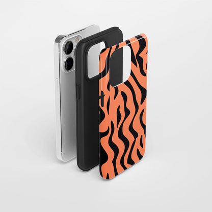 Double-Layer Semi-Handprinted Tough Matte Tiger Stripes iPhone Case