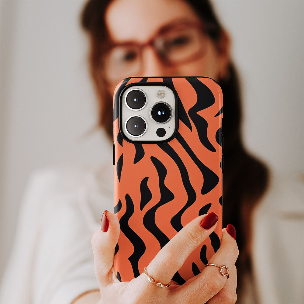 Double-Layer Semi-Handprinted Tough Matte Tiger Stripes iPhone Case