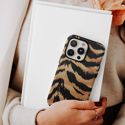 Double-Layer Semi-Handprinted Tough Matte Tiger Stripes iPhone Case