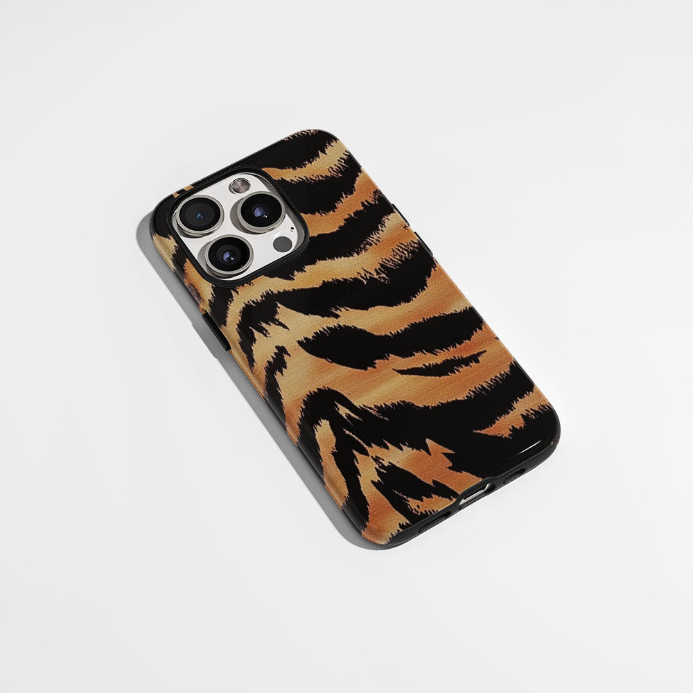 Double-Layer Semi-Handprinted Tough Matte Tiger Stripes iPhone Case