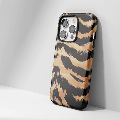 Double-Layer Semi-Handprinted Tough Matte Tiger Stripes iPhone Case