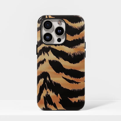 Double-Layer Semi-Handprinted Tough Matte Tiger Stripes iPhone Case