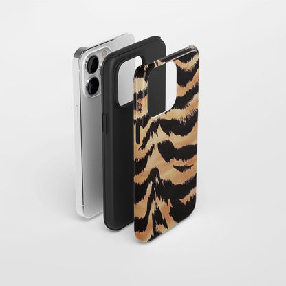 Double-Layer Semi-Handprinted Tough Matte Tiger Stripes iPhone Case