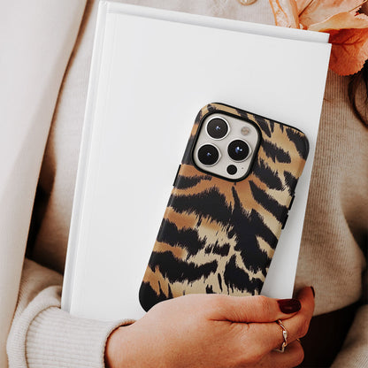 Double-Layer Semi-Handprinted Tough Matte Tiger Stripes iPhone Case