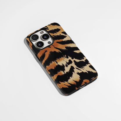 Double-Layer Semi-Handprinted Tough Matte Tiger Stripes iPhone Case